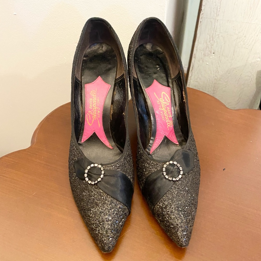 •Vintage• Schiaparelli Glitter Buckle Heels